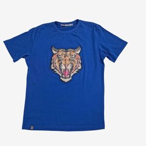 RCR Flip Sequin Tiger T-Shirt M Medium Short Sleeve Graphic Tee Blue Mens/Unisex